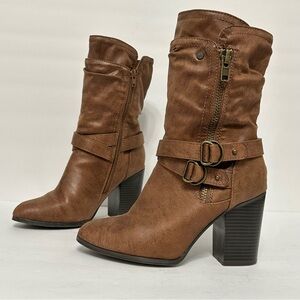 Carlos by Carlos Santana Paisley Tan Slouchy Buckled Block Heel Boots Size 8